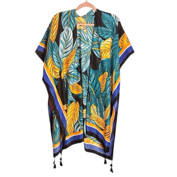 Colorful Leaf Print Kimono OS NWT - Picture 1 of 2